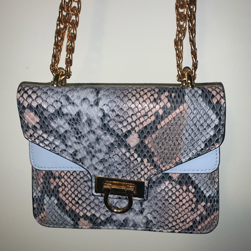Handbag with chain and snakeskin